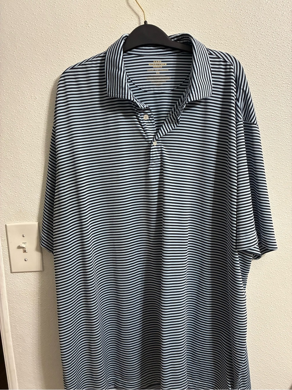 Hart Schaffer Marx Luxury Performance Striped Polo Shirt in Light Blue Navy XXL